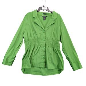 Antilia Femme Green Smocked Waist Blouse Tunic Top Women's Plus Size 3X Stretch